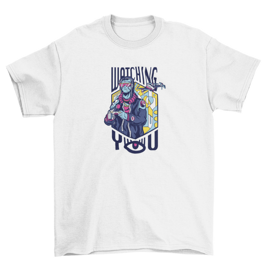 Drone pilot neon colors with the quote Watching you t-shirt